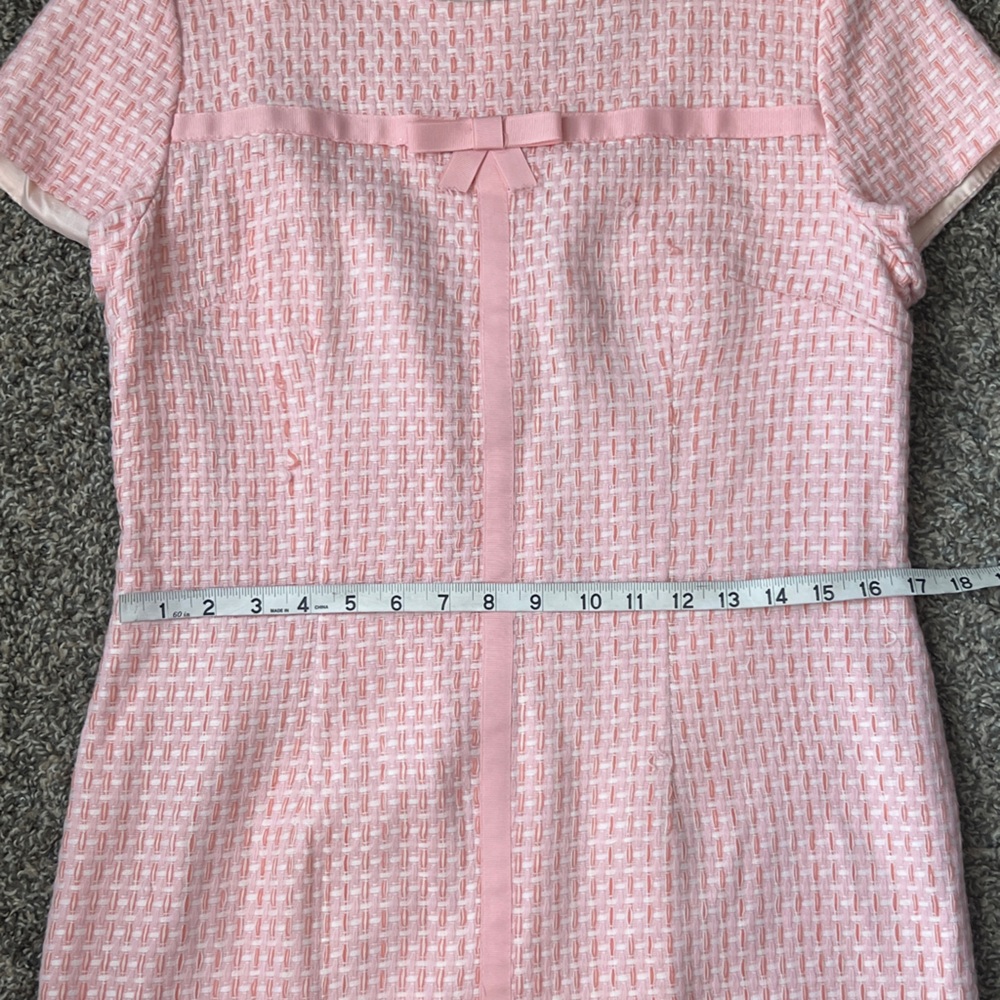 Vintage White & Pink Sheath Midi Dress plaid Tweed Cap Sleeves Size Large - Picture 11 of 13
